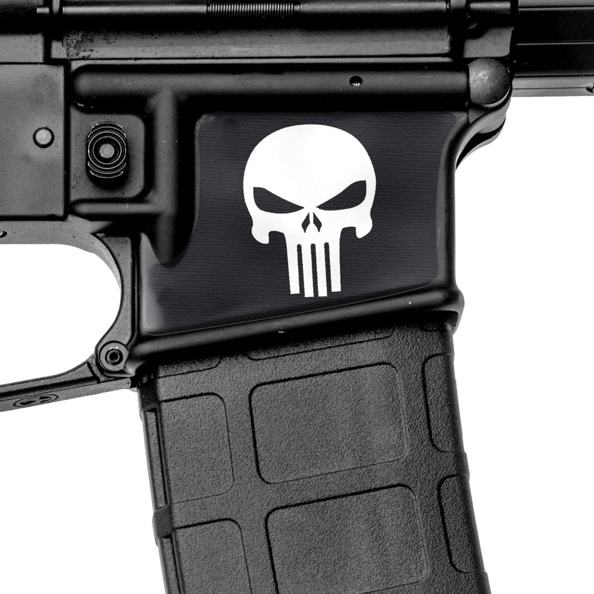2-Pack 3D Punisher Skull / Deadpool Magwell Metal Decal Badges – Fits AR15 & AK47